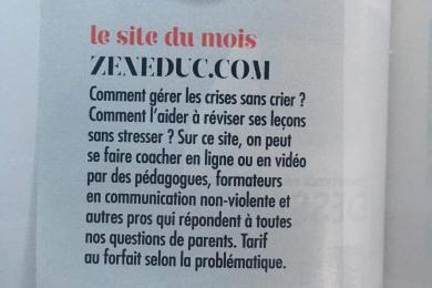 Zeneduc sacré site du mois par le magazine Avantages